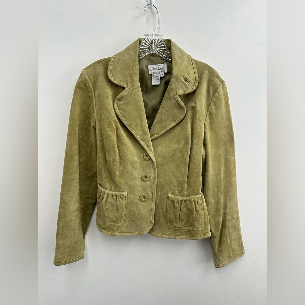 Vintage Live A Little Y2K Chartreuse Green Suede Leather Blazer Jacket Size M - Picture 5 of 9